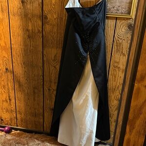 Elegant Black and White Gown with Beaded Detail